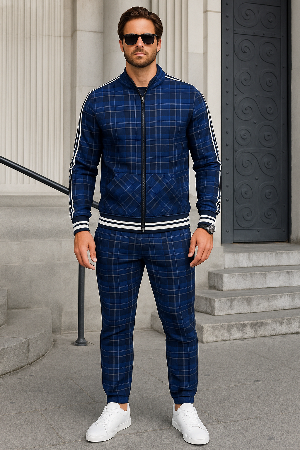 Men's Plaid Tracksuit | Zip-Up, Two Piece
