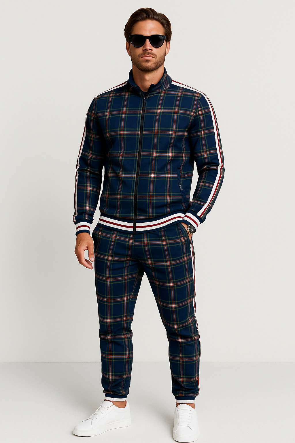 Men's Plaid Tracksuit | Zip-Up, Two Piece