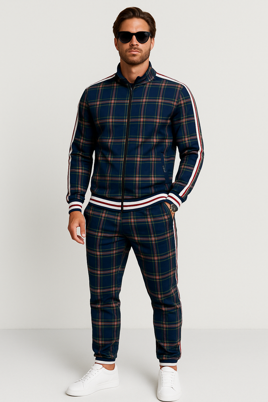 Men's Plaid Tracksuit | Zip-Up, Two Piece