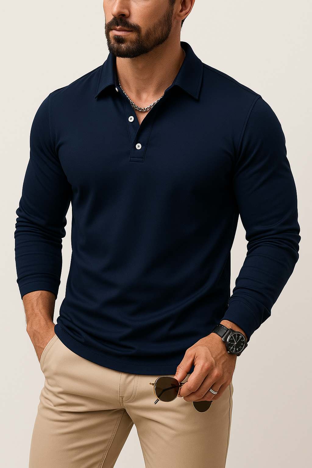 Men's Casual Polo Shirt | Long Sleeve, Slim Fit
