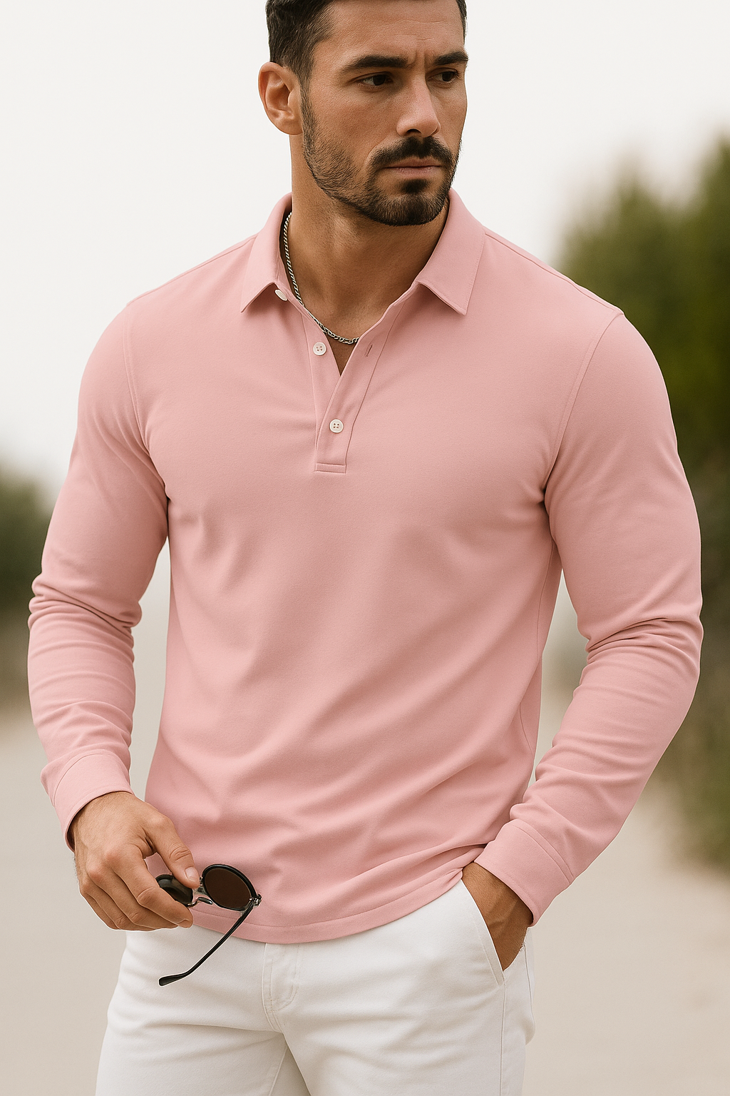 Men's Casual Polo Shirt | Long Sleeve, Slim Fit
