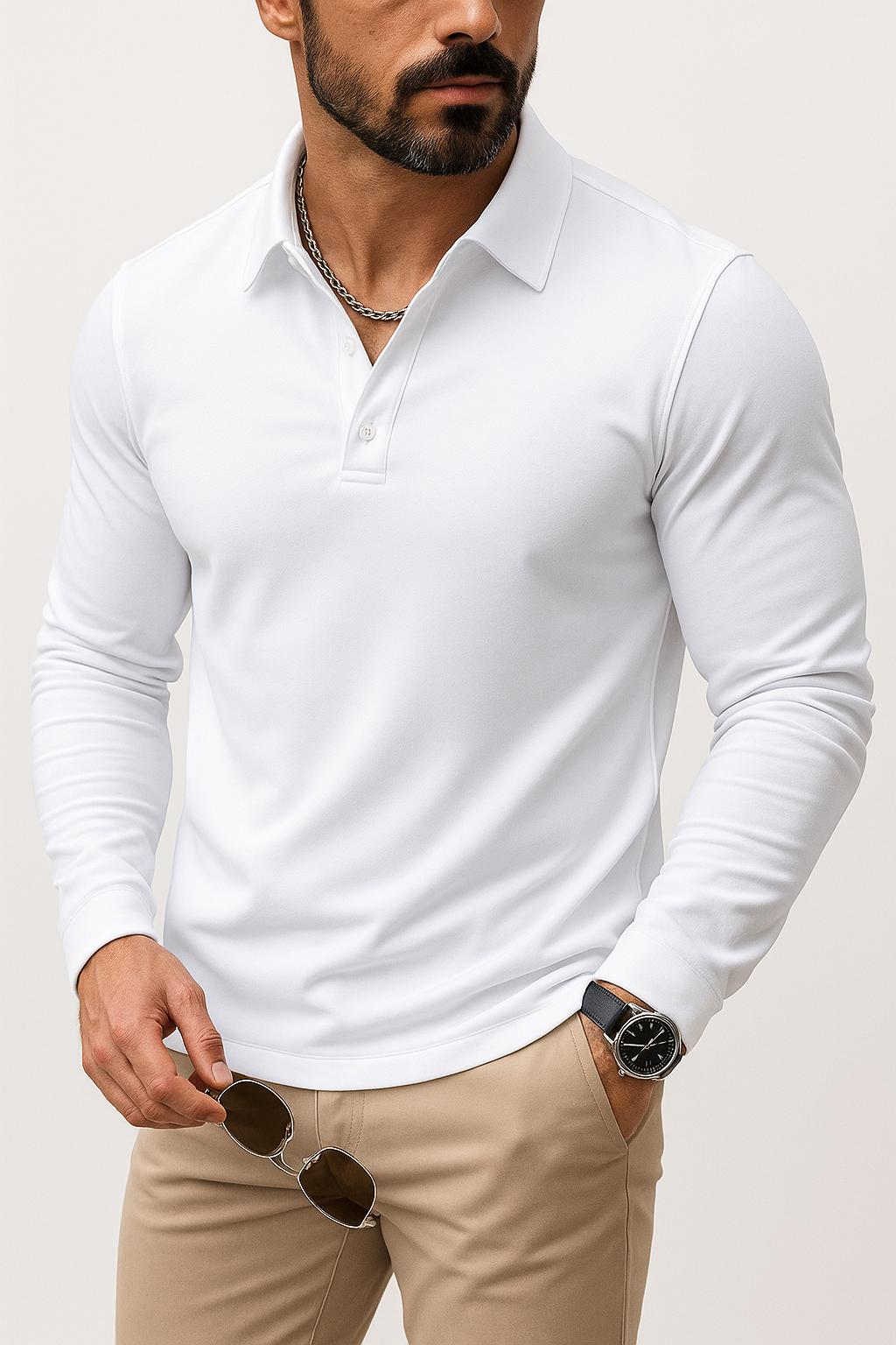 Men's Casual Polo Shirt | Long Sleeve, Slim Fit